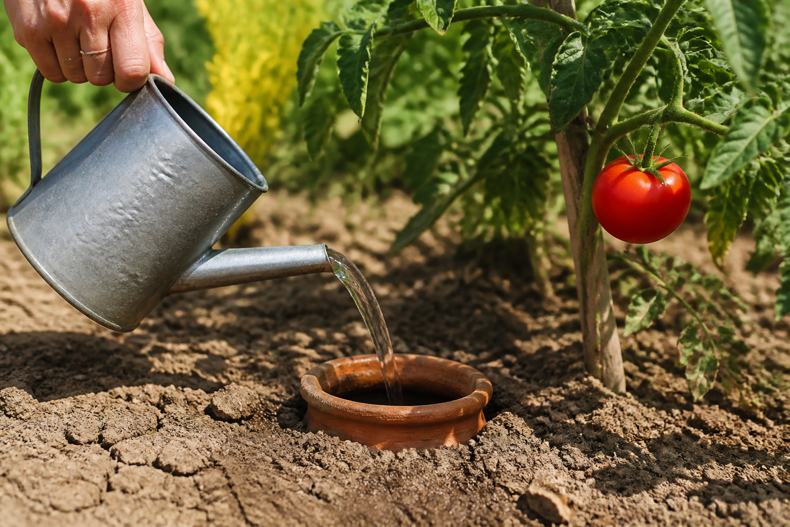 Le pot en terre enterré : l'astuce qui réduit l'arrosage des tomates