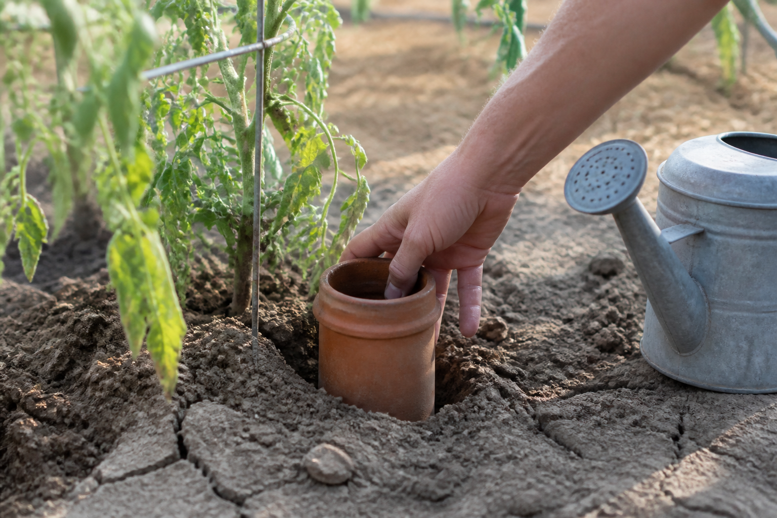 Le pot en terre enterré : l'astuce qui réduit l'arrosage des tomates