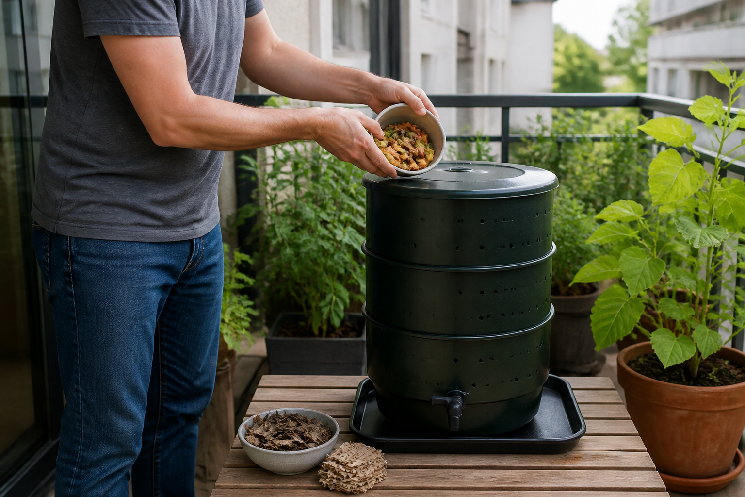Compost sur balcon : méthode simple pour éviter odeurs et moucherons